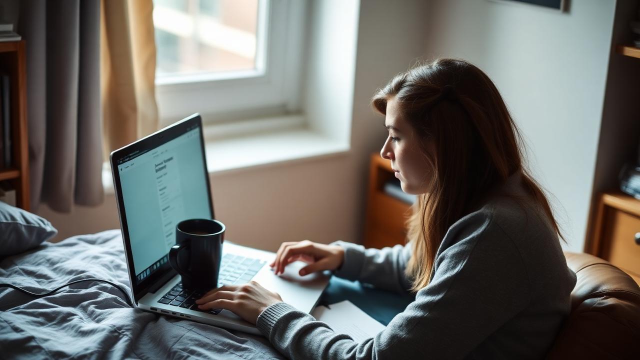 A student comparing transcript ordering websites on a laptop.